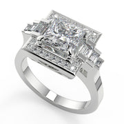Allie Halo Baguette Accents Princess Cut Diamond Engagement Ring - Nivetta